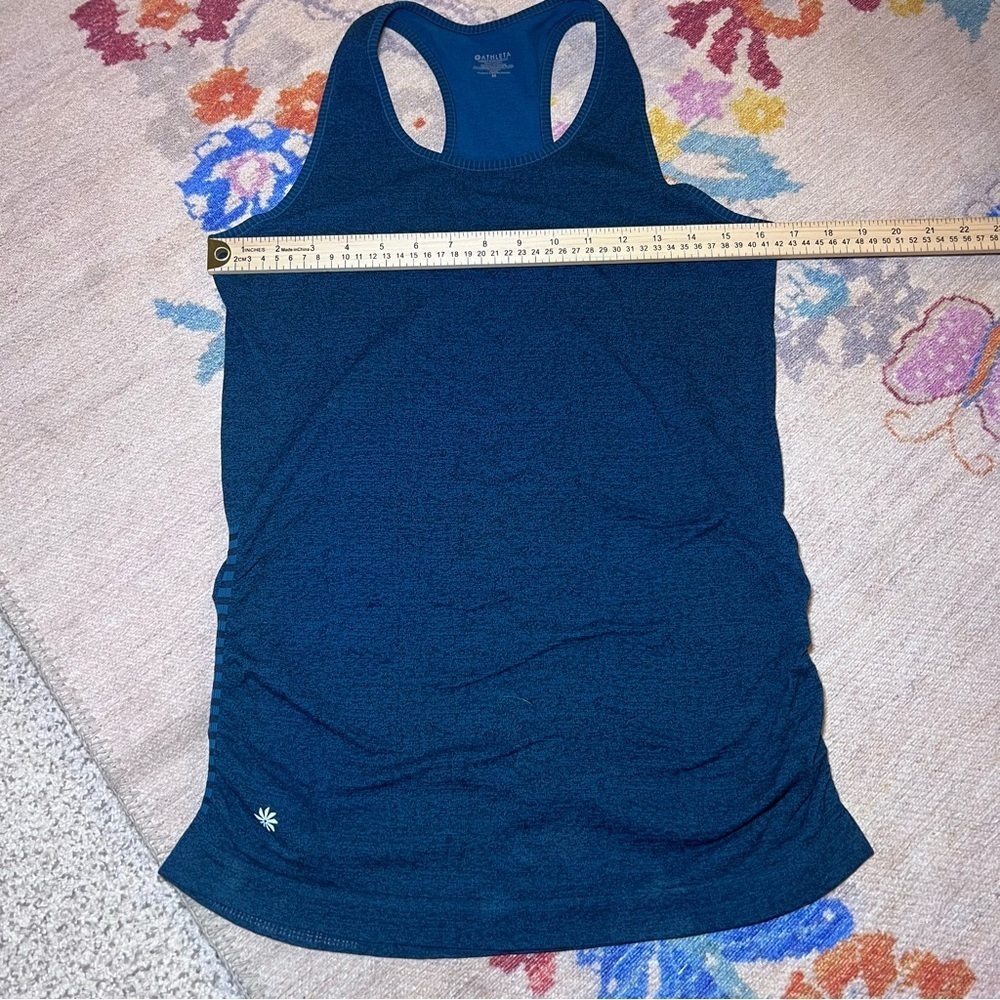 Athleta Racerback Top Womens Size M Activewear Blue Space Dye Gym Rouching - Picture 2 of 7